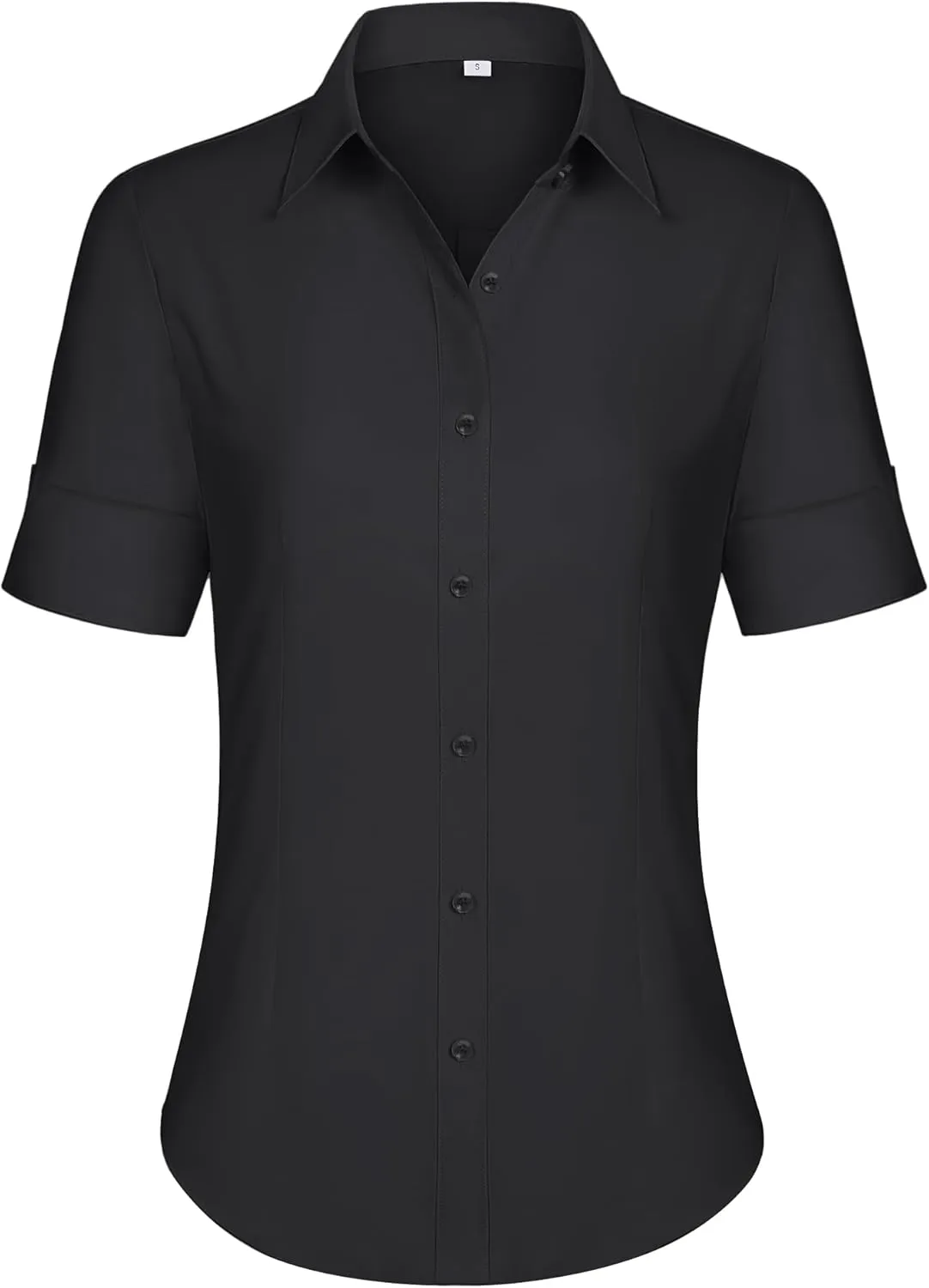 siliteelon Short Sleeve Button Dress Shirts for Women Cotton Button Down Shirts for Women Slim Fit Blouse Top 3/4 Sleeve