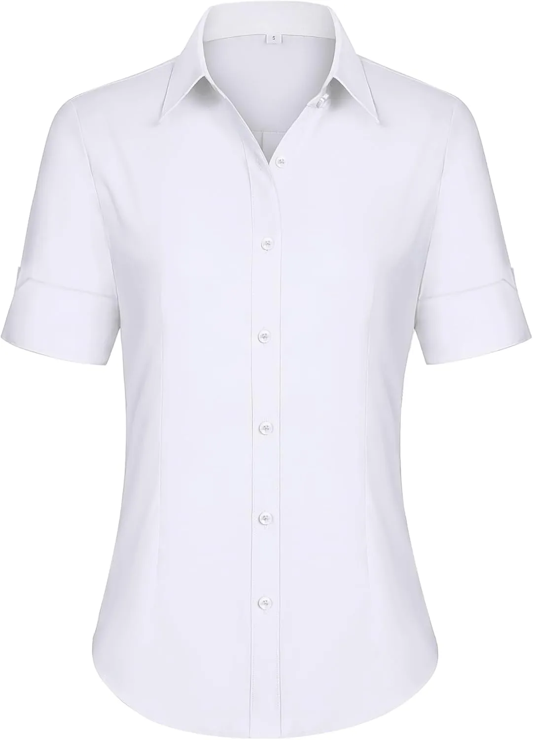 siliteelon Short Sleeve Button Dress Shirts for Women Cotton Button Down Shirts for Women Slim Fit Blouse Top 3/4 Sleeve