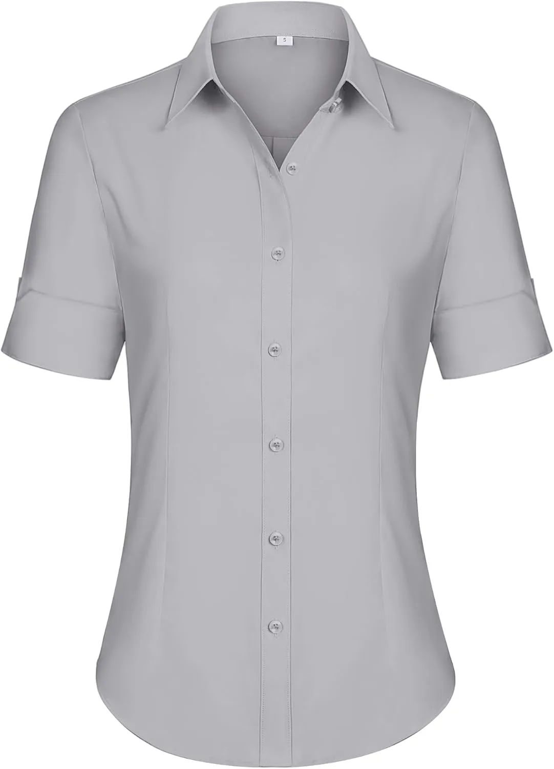 siliteelon Short Sleeve Button Dress Shirts for Women Cotton Button Down Shirts for Women Slim Fit Blouse Top 3/4 Sleeve