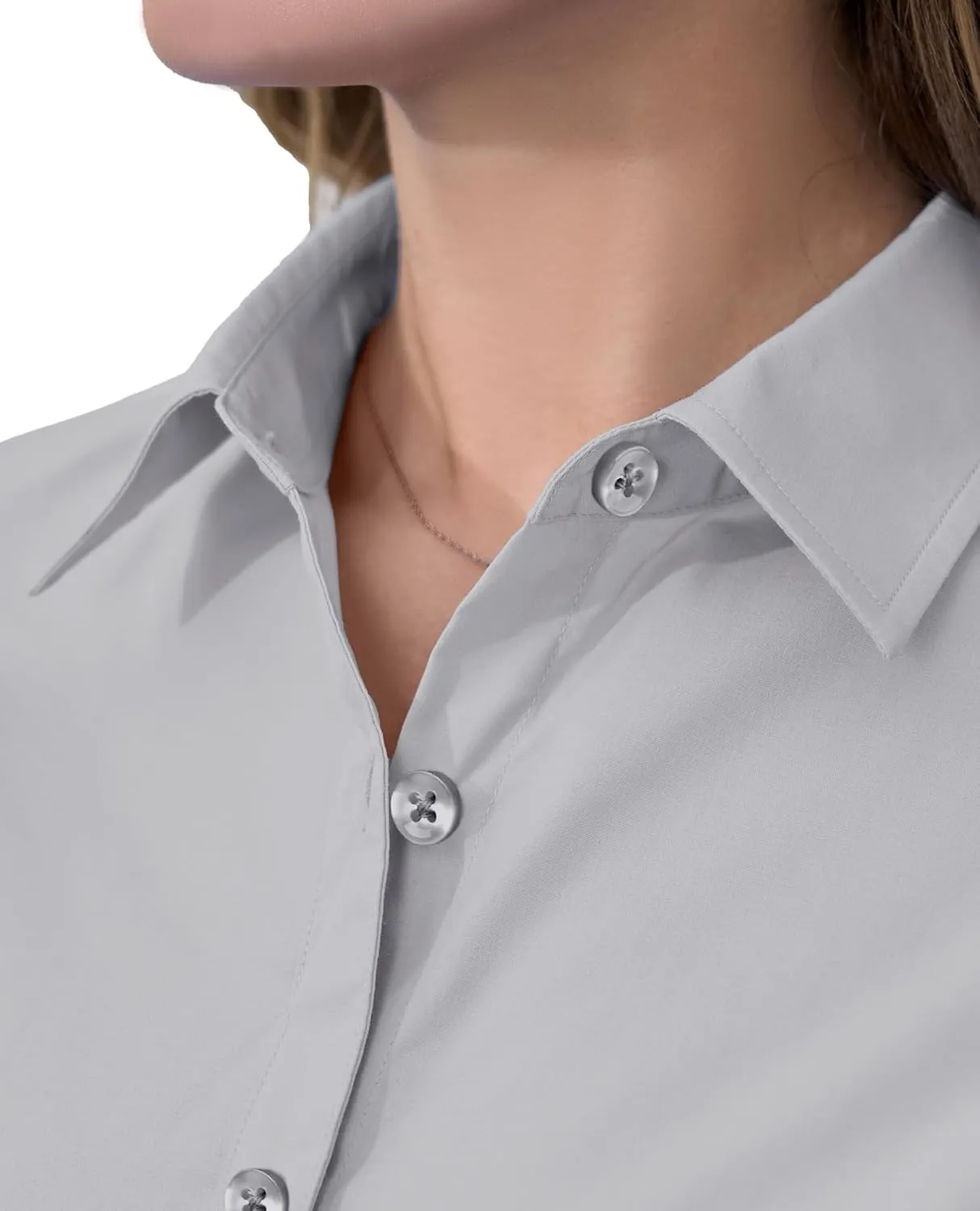 siliteelon Short Sleeve Button Dress Shirts for Women Cotton Button Down Shirts for Women Slim Fit Blouse Top 3/4 Sleeve