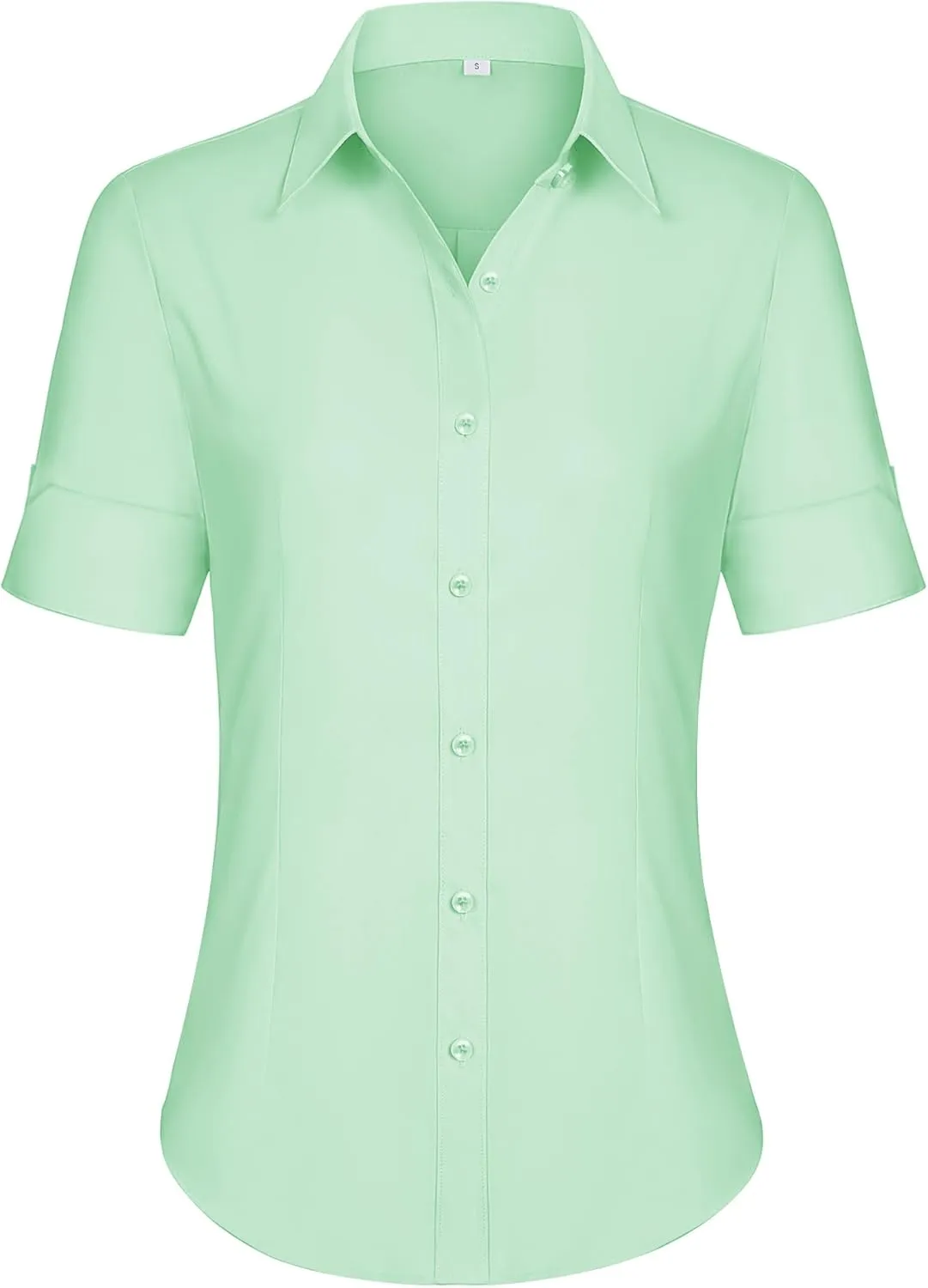 siliteelon Short Sleeve Button Dress Shirts for Women Cotton Button Down Shirts for Women Slim Fit Blouse Top 3/4 Sleeve