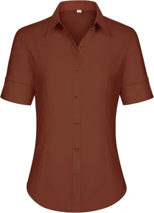 siliteelon Short Sleeve Button Dress Shirts for Women Cotton Button Down Shirts for Women Slim Fit Blouse Top 3/4 Sleeve