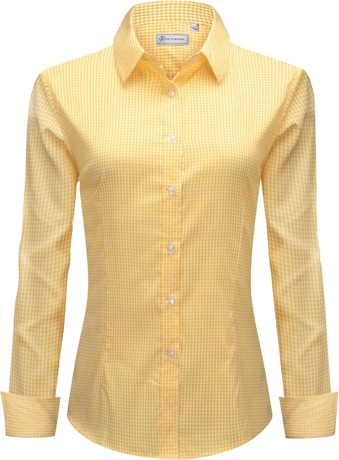 siliteelon Womens Plaid Dress Shirts Long Sleeve Button Down Wrinkle-Free Stretch Solid Casual Work Office Blouse Top