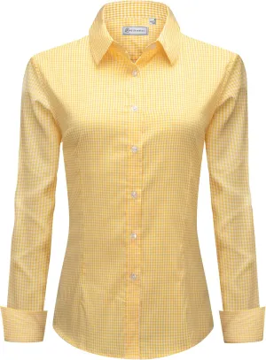 siliteelon Womens Plaid Dress Shirts Long Sleeve Button Down Wrinkle-Free Stretch Solid Casual Work Office Blouse Top