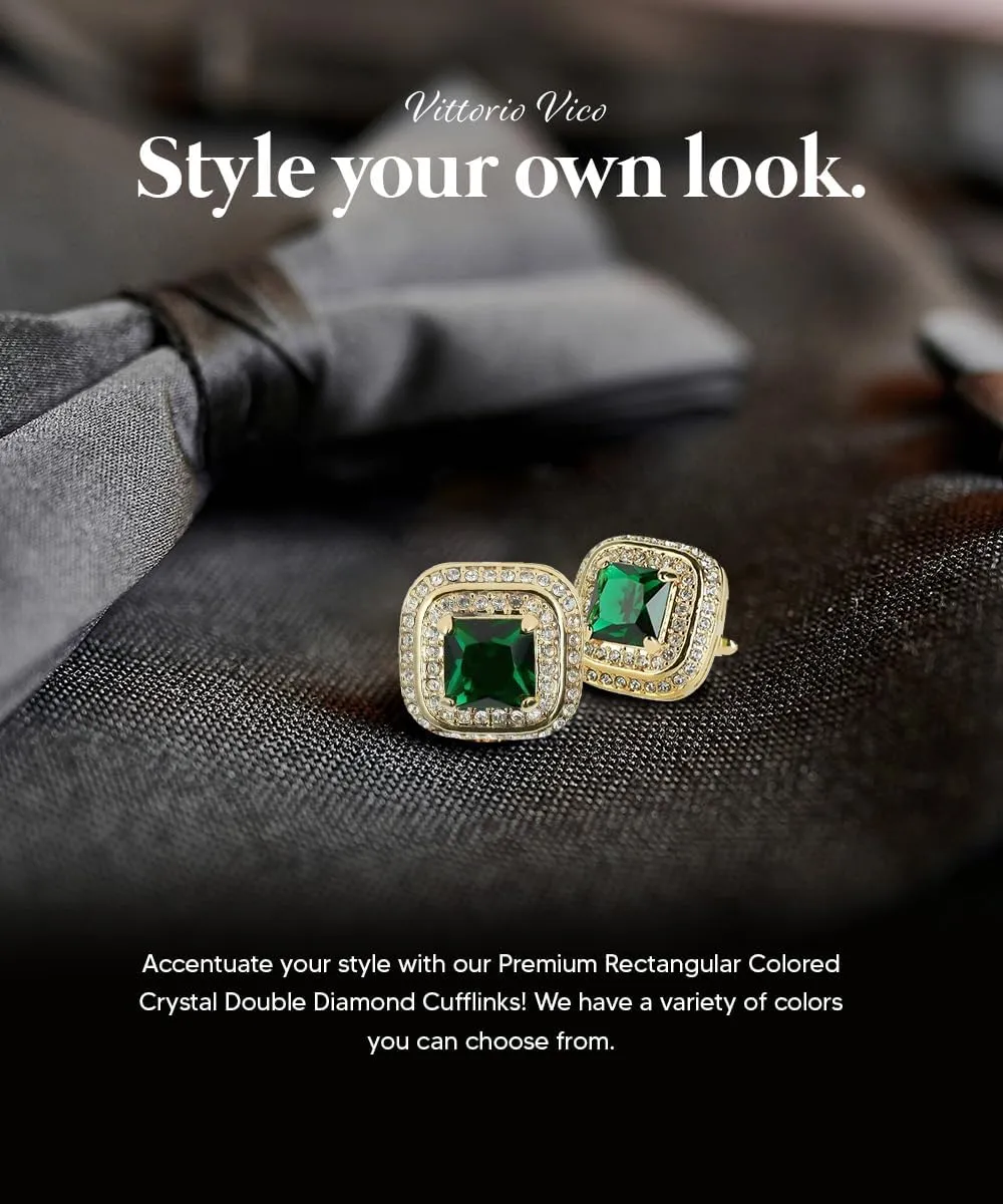 Square Colored Crystal Double Diamond Set Cufflinks