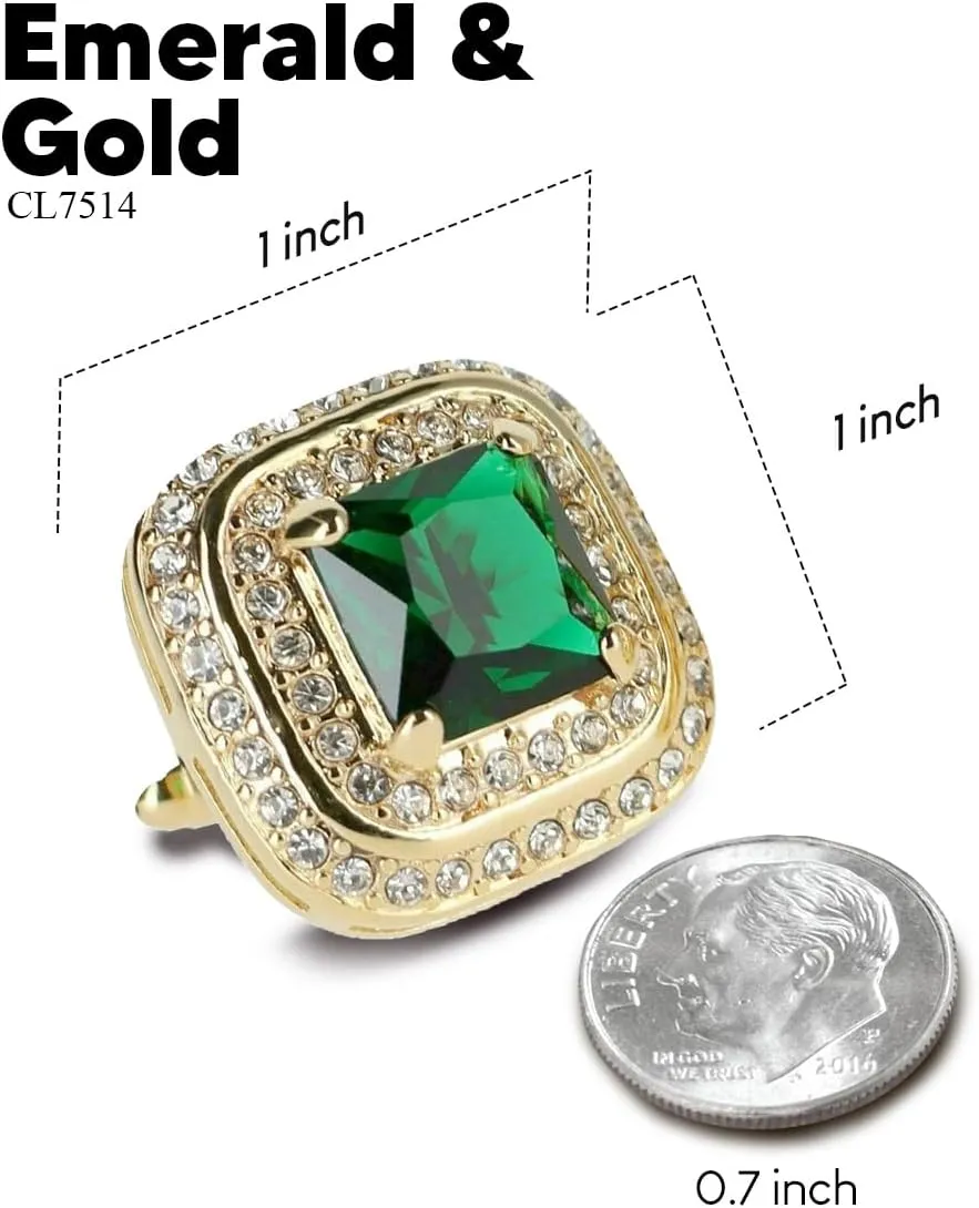 Square Colored Crystal Double Diamond Set Cufflinks