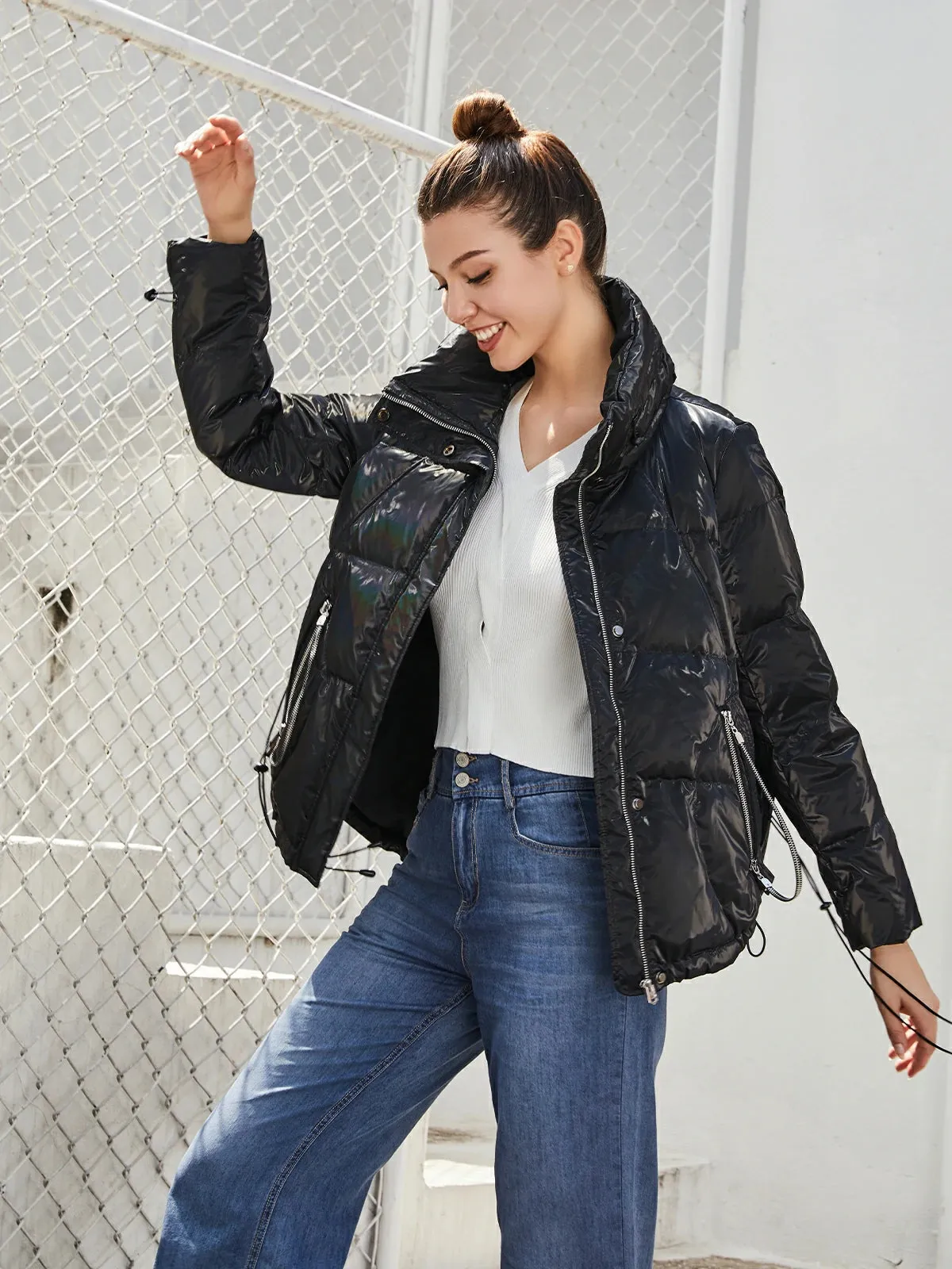 Stand-Up Collar Glossy Goose Down Jacket