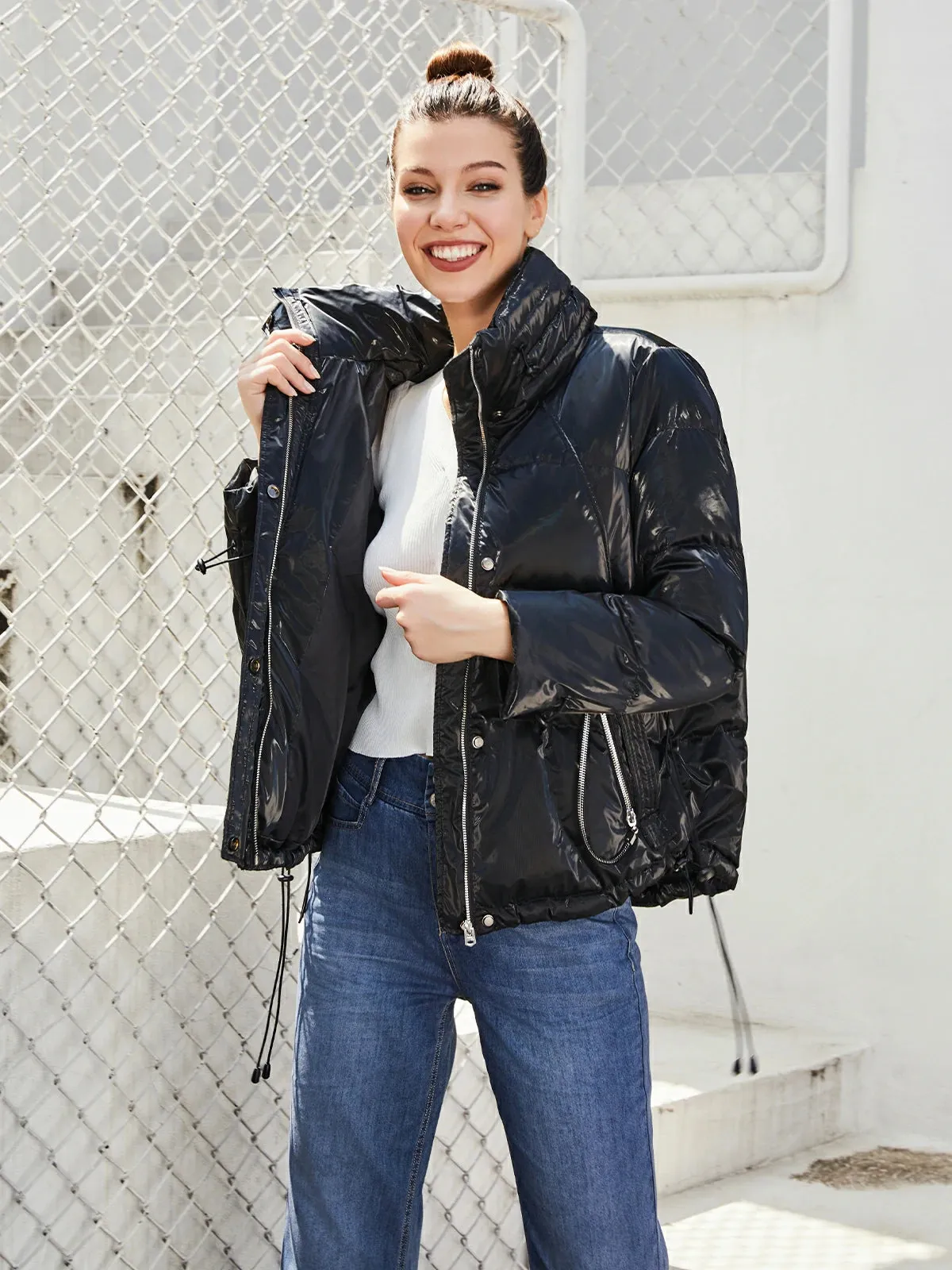 Stand-Up Collar Glossy Goose Down Jacket