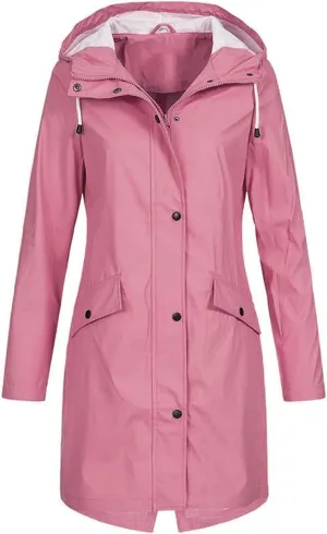 Trench Coats for Women Waterproof Long Hooded Rain Jackets Lightweight Button Down Workout Windbreaker with Pockets