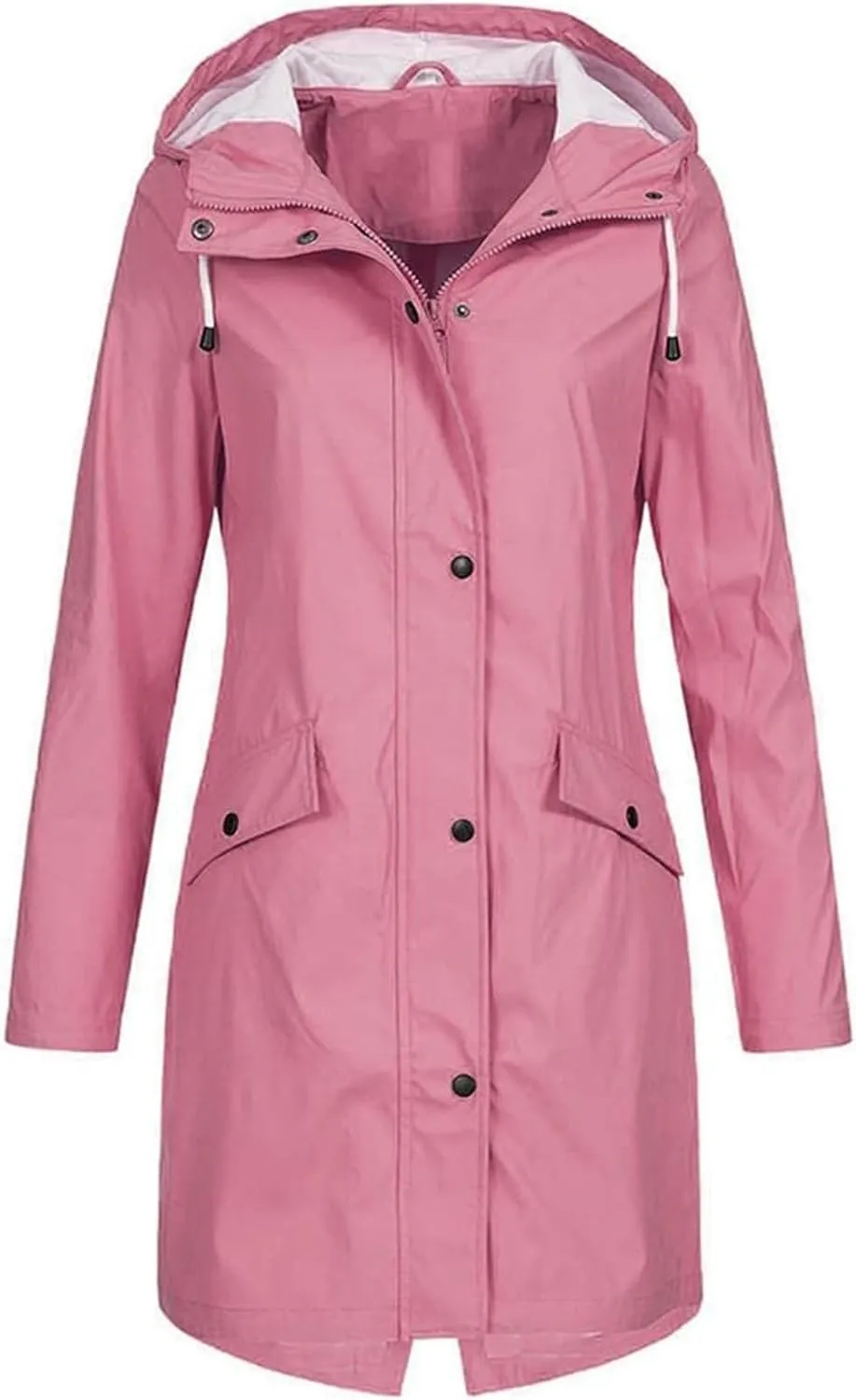 Trench Coats for Women Waterproof Long Hooded Rain Jackets Lightweight Button Down Workout Windbreaker with Pockets