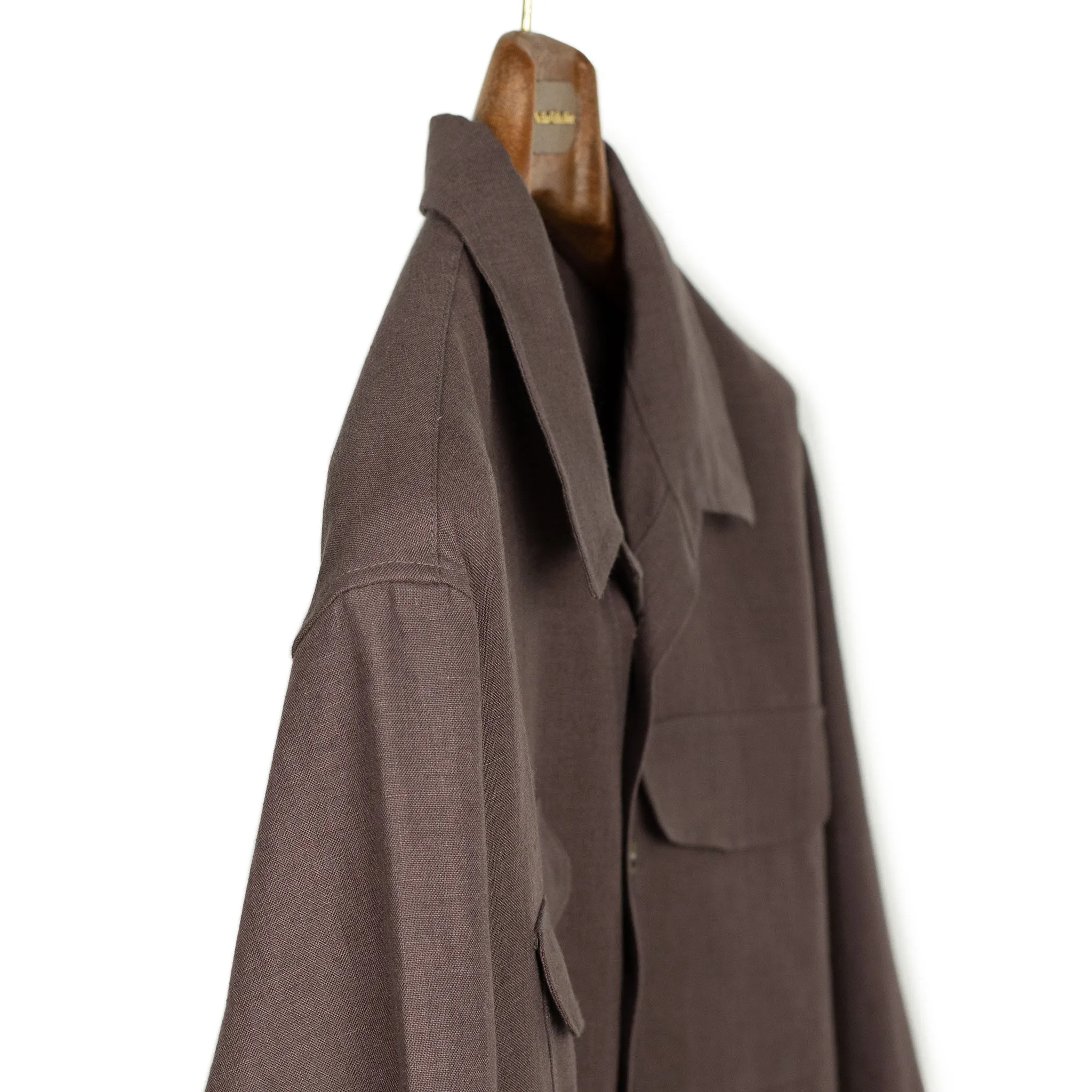 Two pocket overshirt in Plum Belgian linen