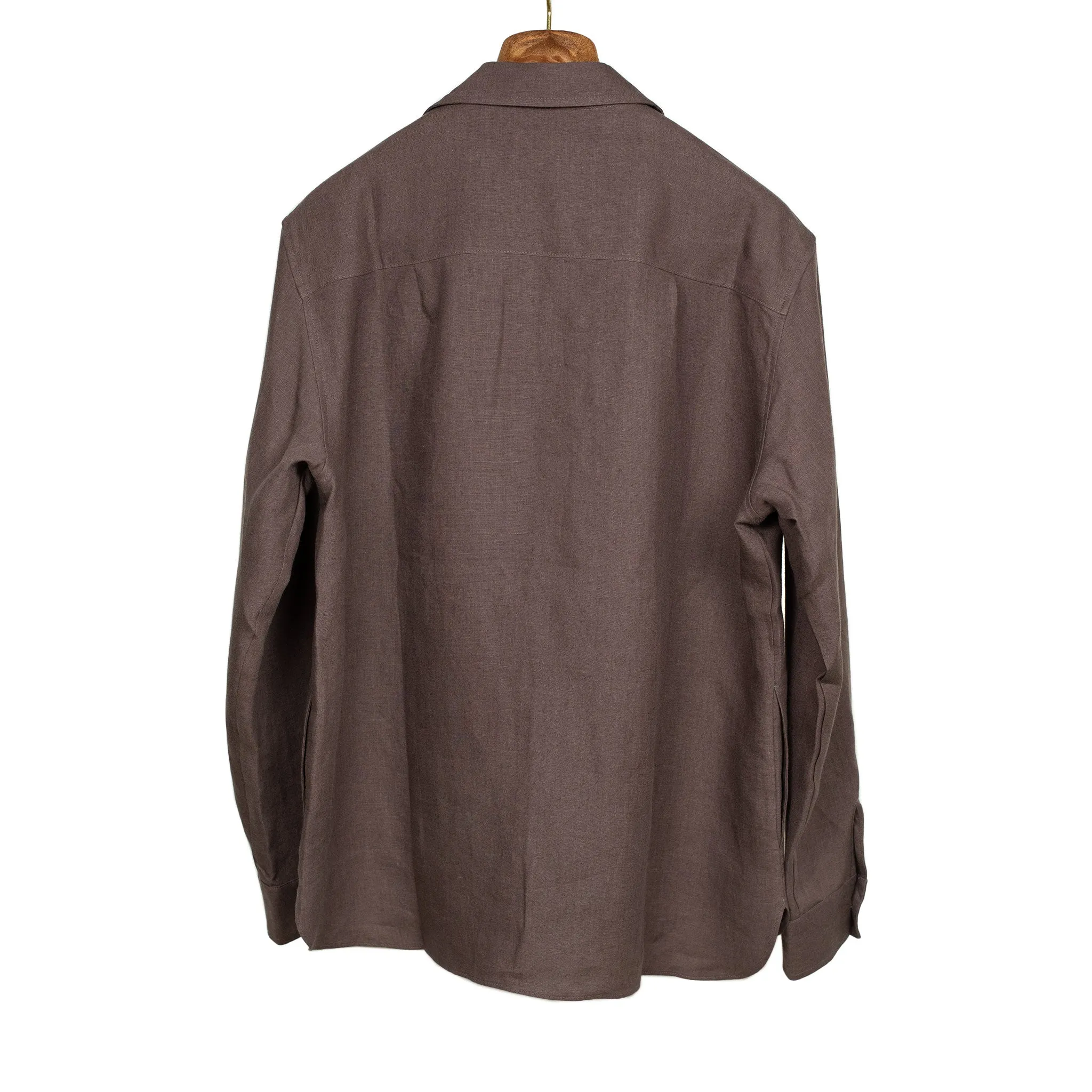 Two pocket overshirt in Plum Belgian linen