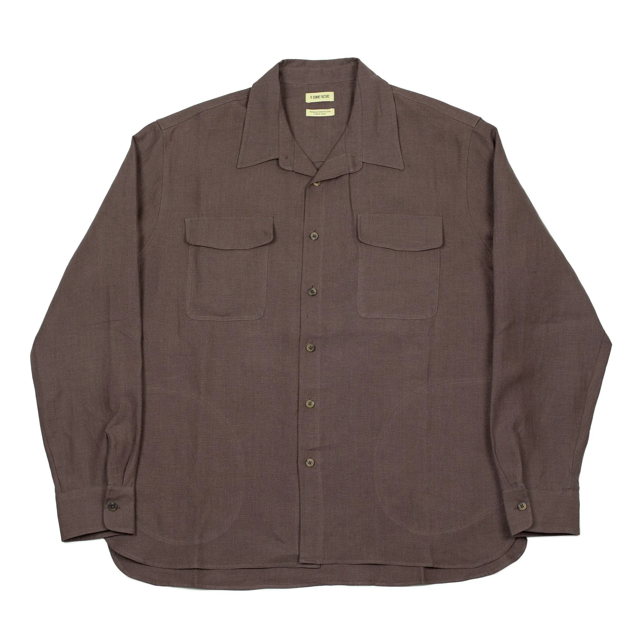 Two pocket overshirt in Plum Belgian linen