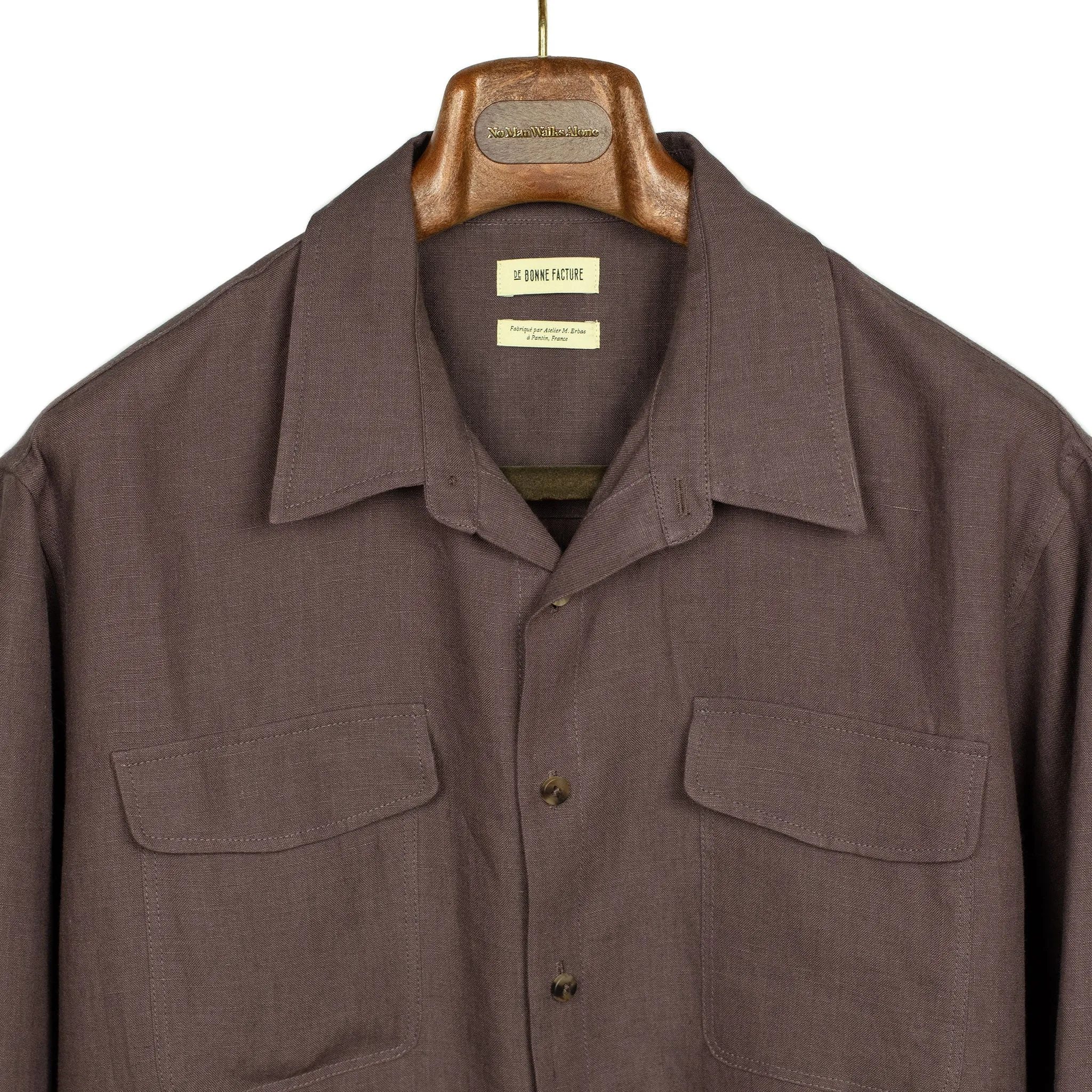 Two pocket overshirt in Plum Belgian linen