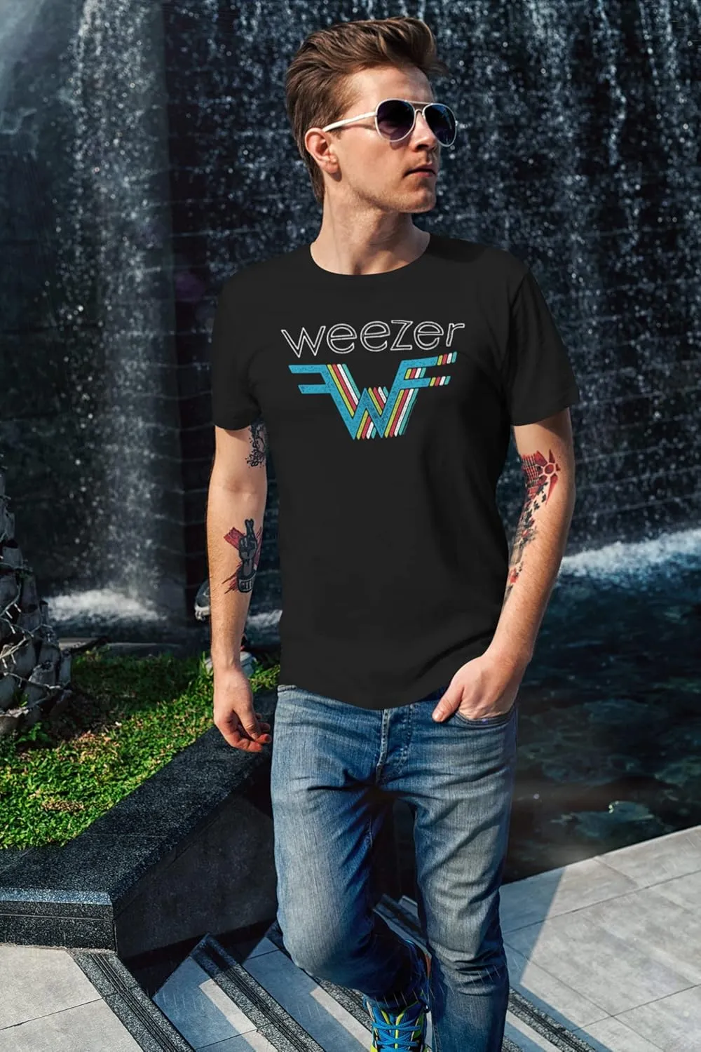 Weezer Rock Band 3D Multi-Colored Stacked Logo Adult Short Sleeve T-Shirt Tee