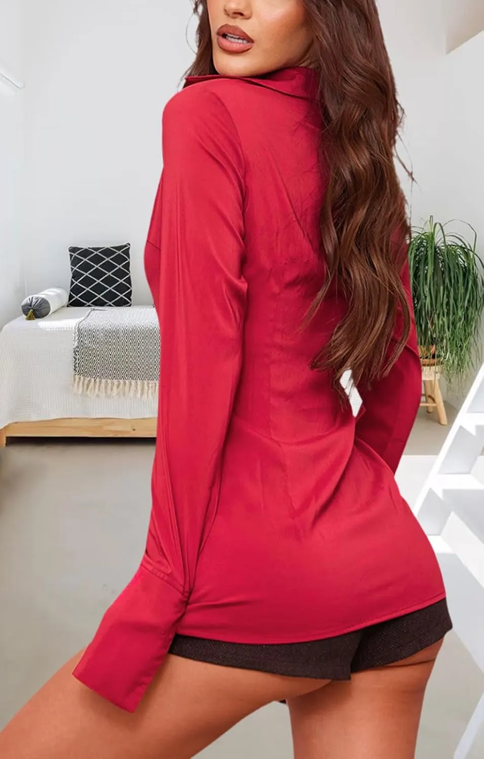 Women's Button Down Shirts Classic Fit Dress Shirt Work Casual Long Sleeve Blouse Tops