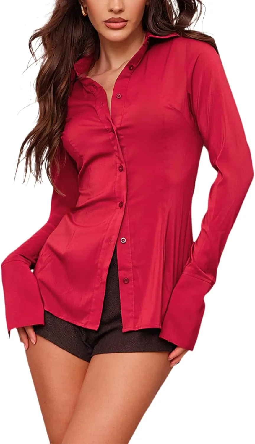 Women's Button Down Shirts Classic Fit Dress Shirt Work Casual Long Sleeve Blouse Tops
