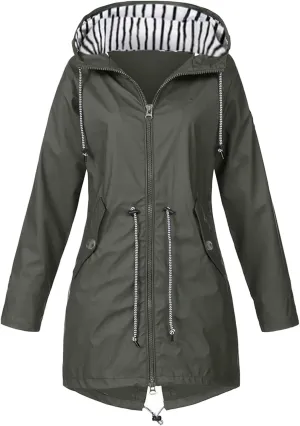 Womens Waterproof Rain Jacket Lightweight Hooded Raincoat Outdoor Travel Climbing Packable Hooded Windbreaker Trench Coats