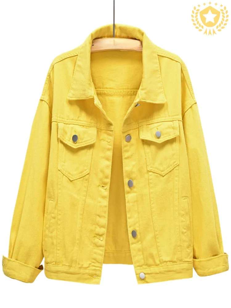 xakxx Denim Jacket Women New Short Loose Casual Coat Spring and Autumn Pink Cowboy Coat  Jacket Women  Korean Coats Women  Jackets