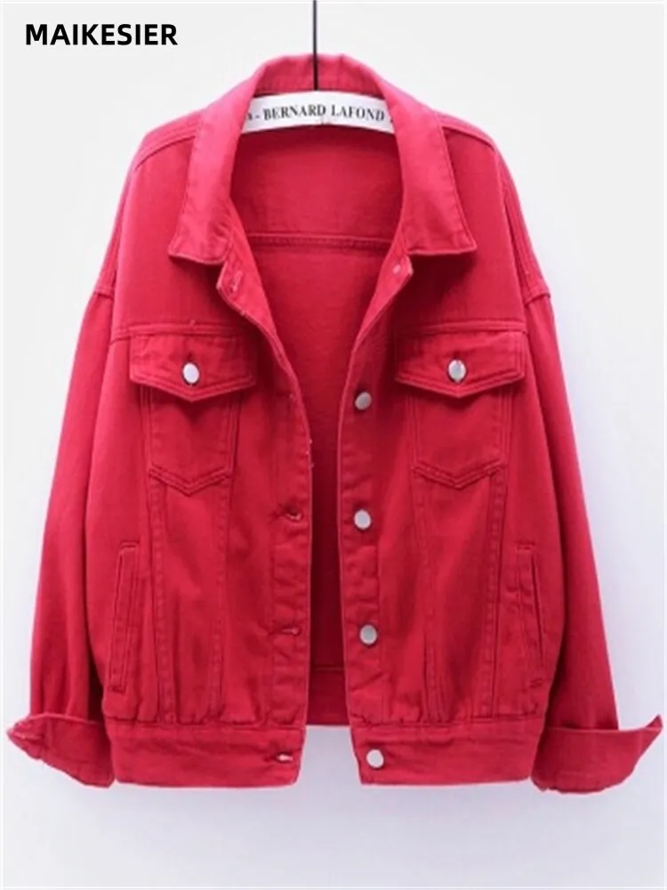 xakxx Denim Jacket Women New Short Loose Casual Coat Spring and Autumn Pink Cowboy Coat  Jacket Women  Korean Coats Women  Jackets