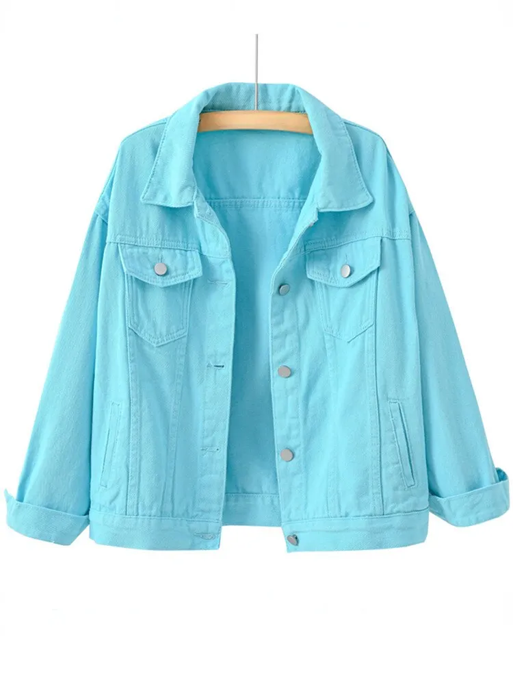 xakxx Denim Jacket Women New Short Loose Casual Coat Spring and Autumn Pink Cowboy Coat  Jacket Women  Korean Coats Women  Jackets