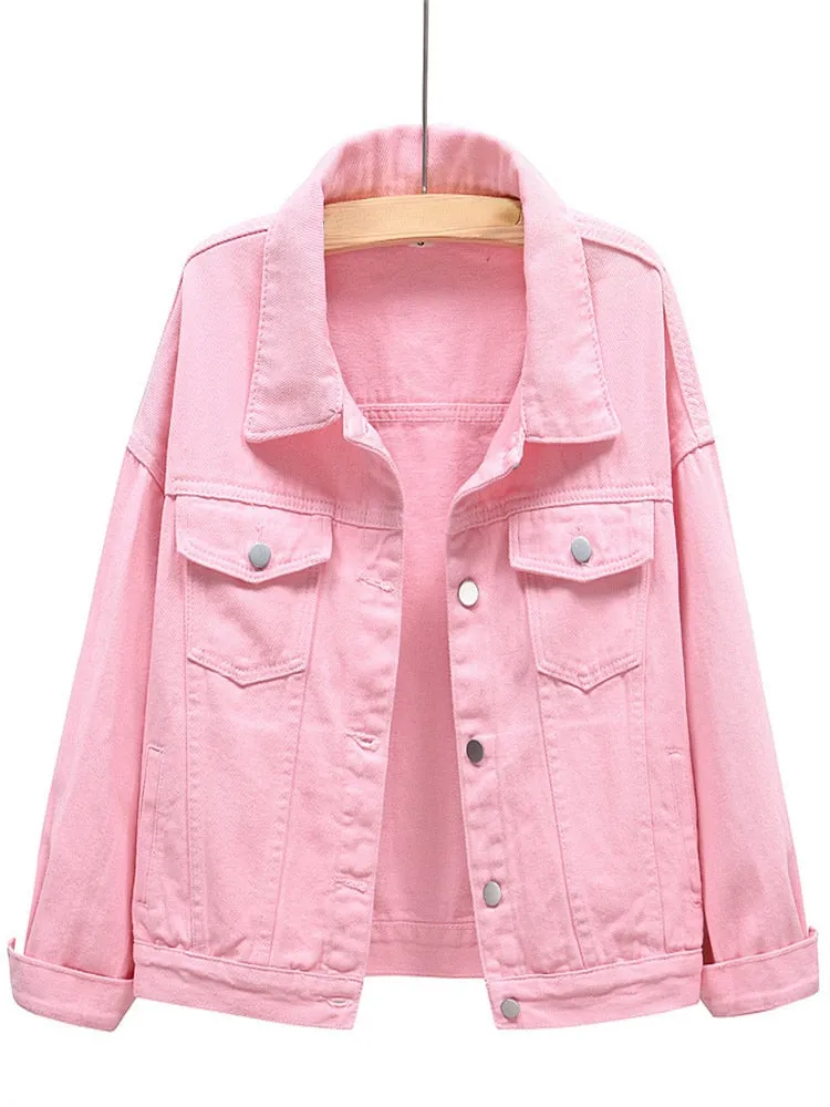xakxx Denim Jacket Women New Short Loose Casual Coat Spring and Autumn Pink Cowboy Coat  Jacket Women  Korean Coats Women  Jackets