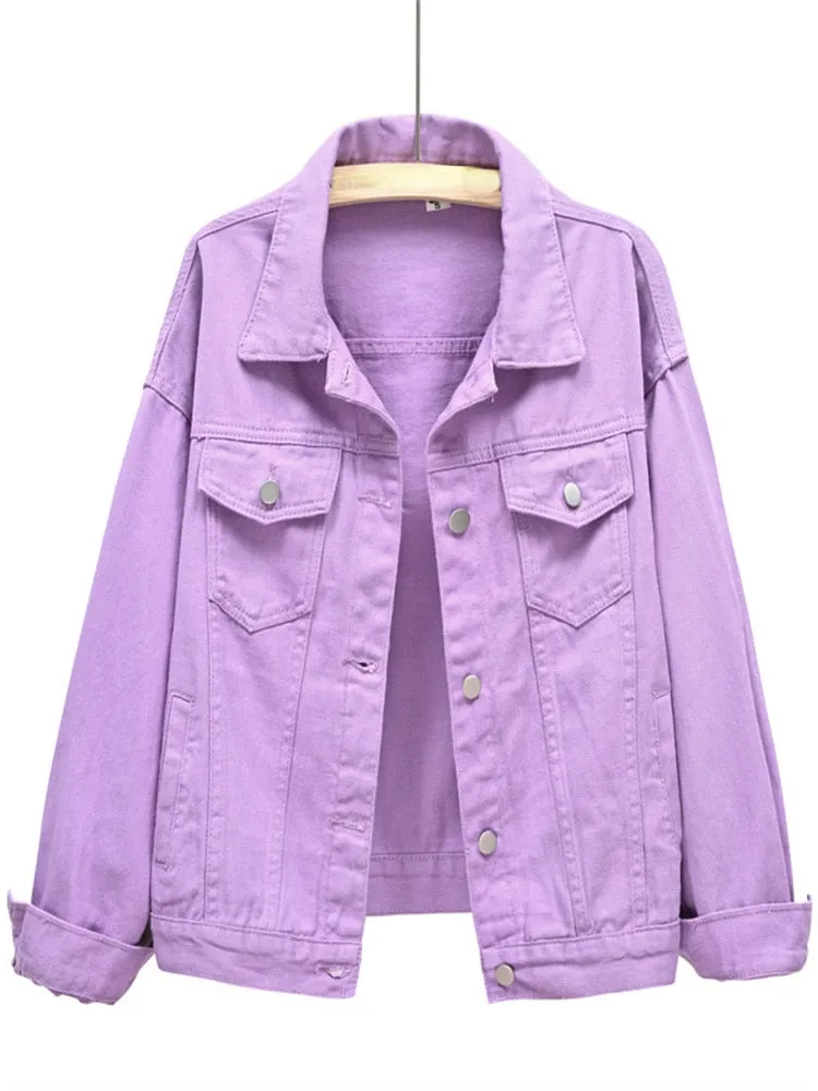 xakxx Denim Jacket Women New Short Loose Casual Coat Spring and Autumn Pink Cowboy Coat  Jacket Women  Korean Coats Women  Jackets