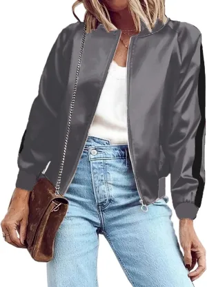 Zeagoo Womens Jackets Satin Bomber Jacket Casual Short Biker Jacket Classic Quilted Coat Outerwear Pink Small