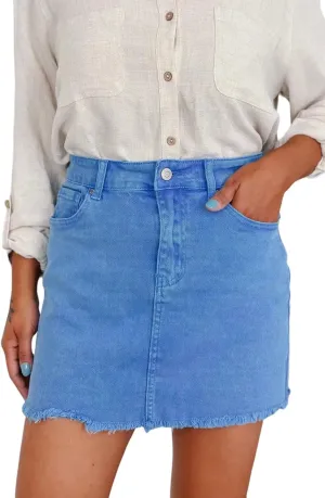 Zenana Colored Denim Mini Skirt with Raw Hem